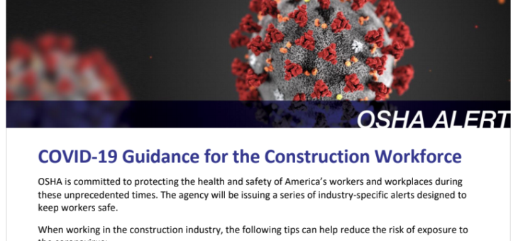 OSHA Alert – COVID-19 Guidance for the Construction Workforce